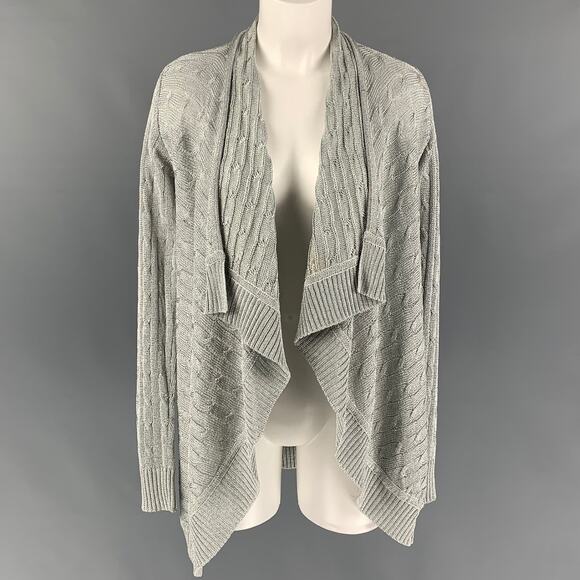 RALPH LAUREN Black Label  S Silver Cotton Blend Cable Knit Open Front Cardigan - Picture 1 of 5